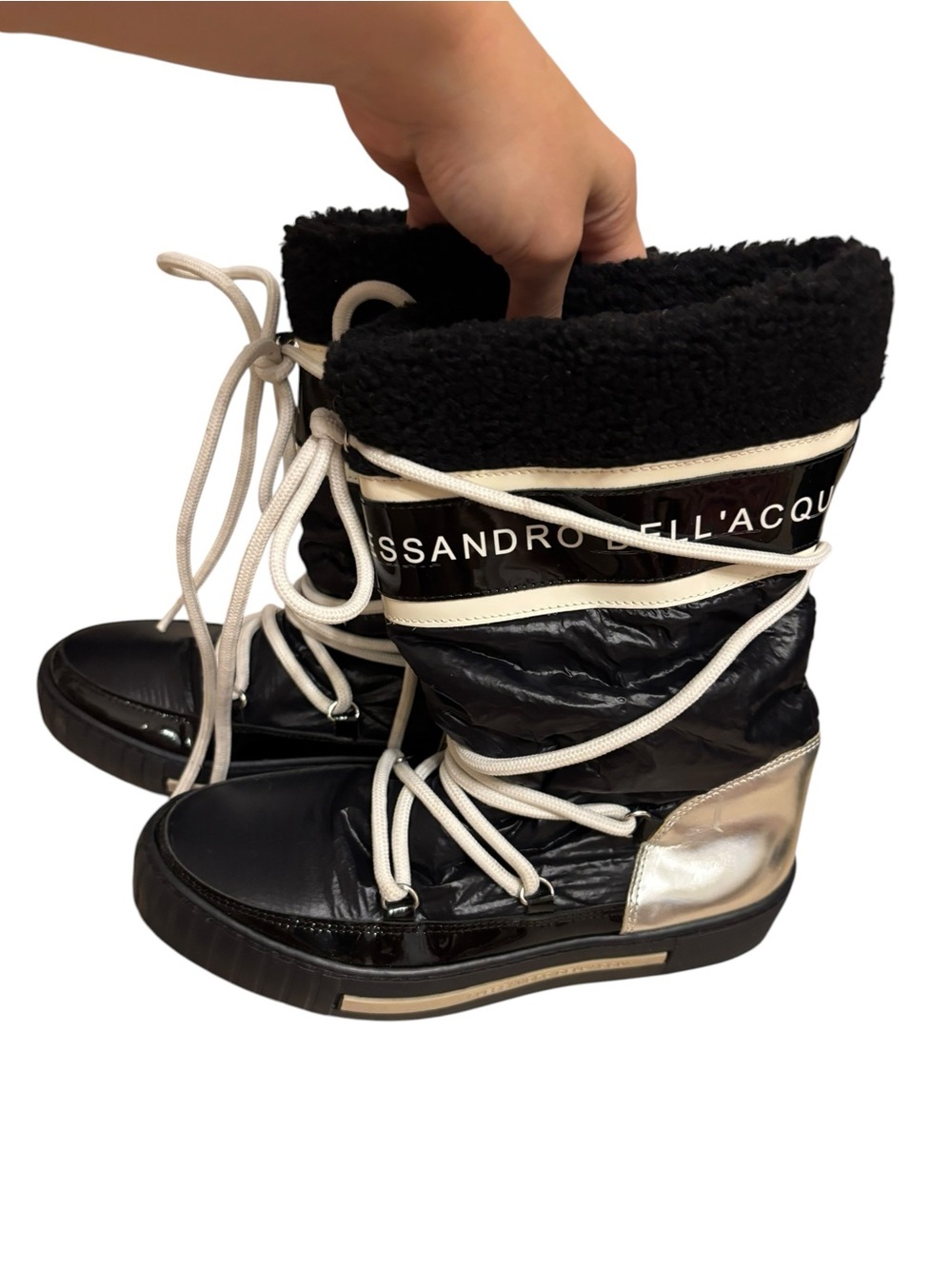 Alessandro Dell’Acqua Y2K Black & Silver Winter Snow Boots - Picture 3 of 12